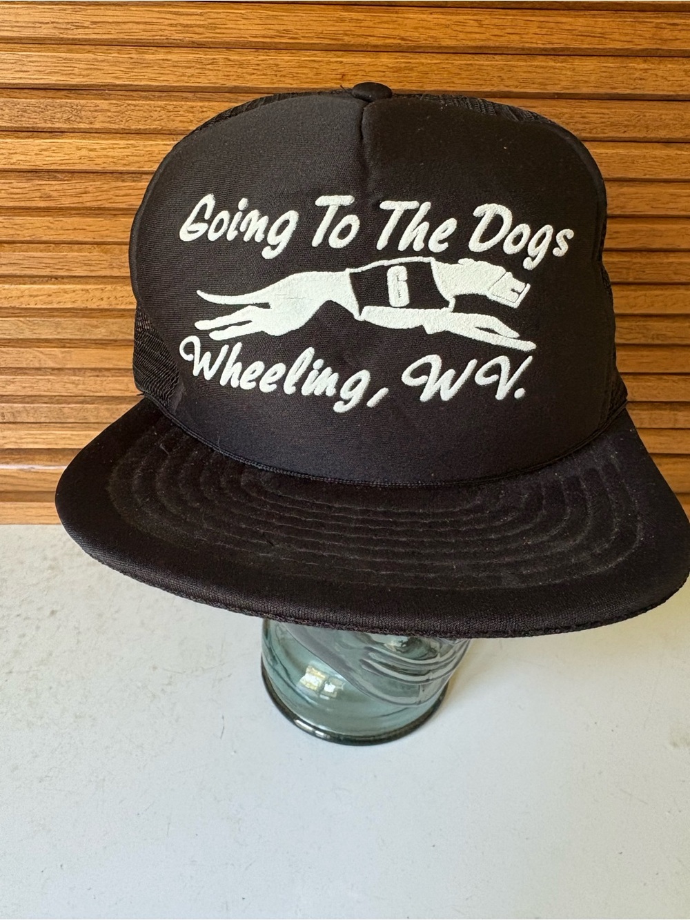 Going To The Dogs Wheeling, WV Black Trucker Hat Greyhound